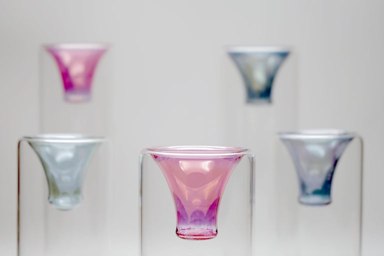 21th Century Hand-Crafted Glass Candlesticks, Pink Color, Kanz Architetti For Sale 1