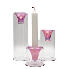 21st Century Hand-Crafted Glass Candlesticks, Pink Color, Kanz Architetti
