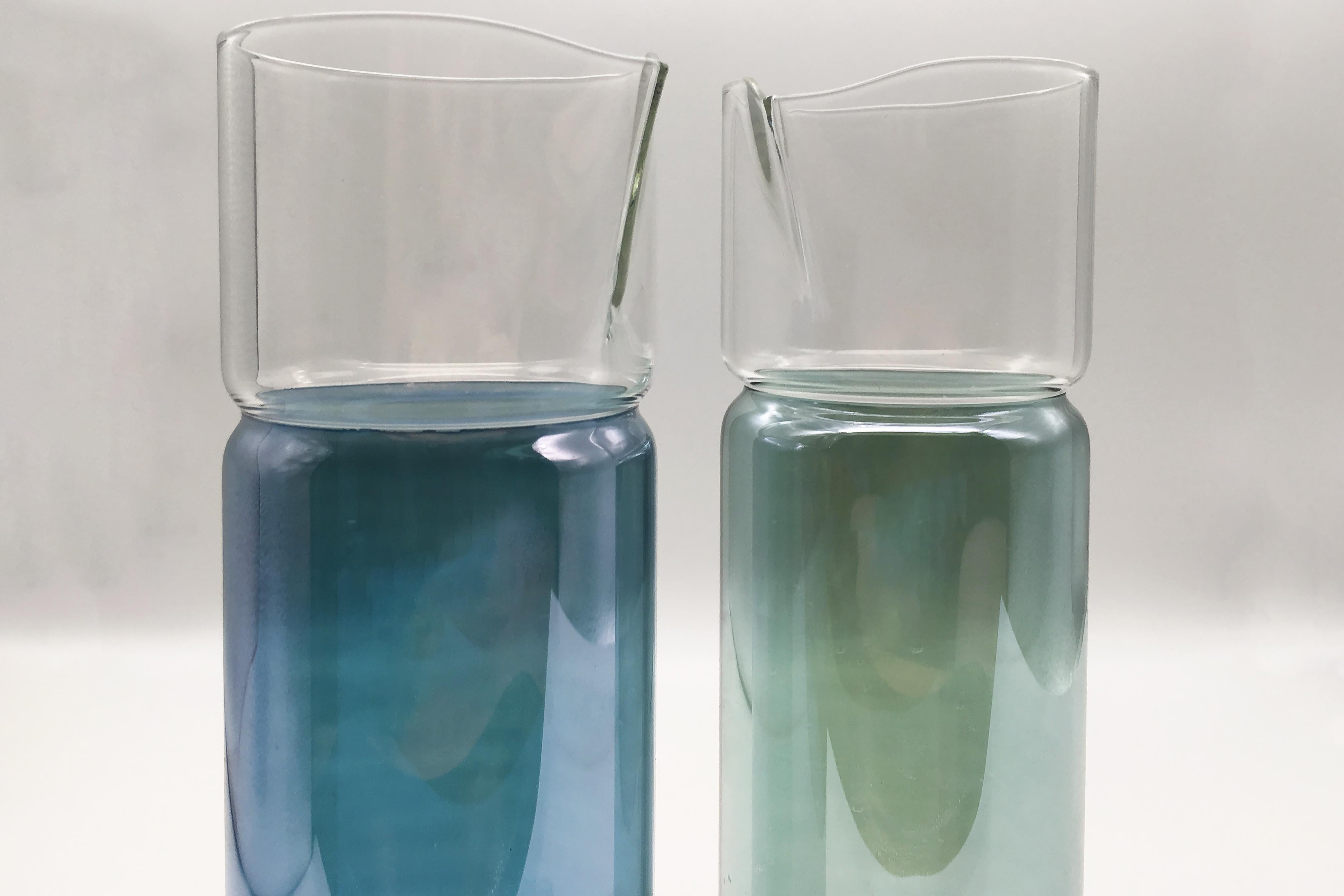 Other 21st Century Hand-Crafted Glass Carafe, Blue Color, Kanz Architetti, Pingù For Sale