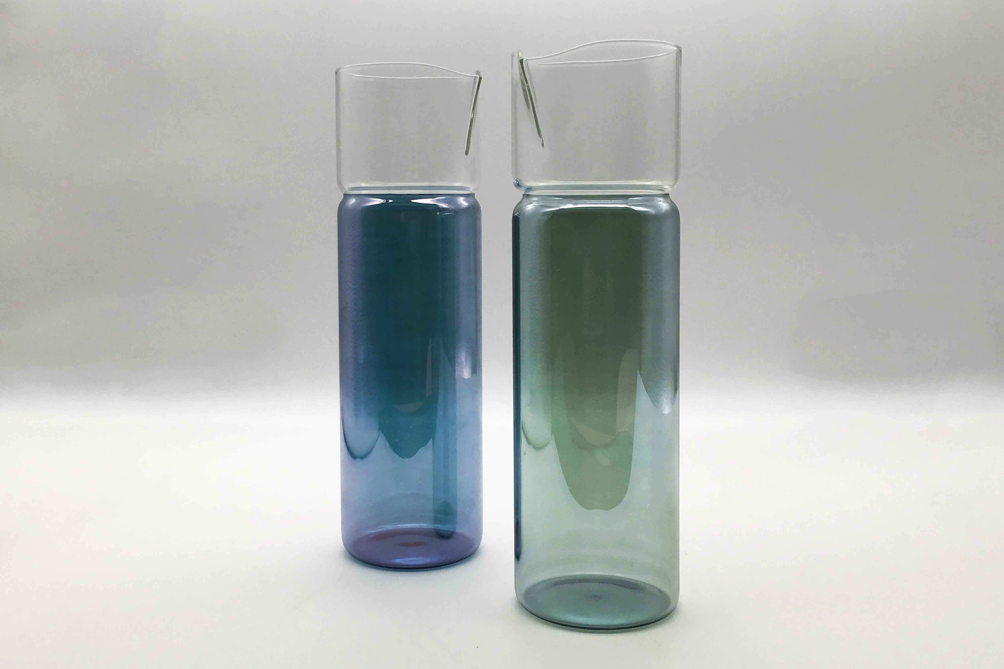 Other 21st Century Hand-Crafted Glass Carafe, Green Color, Kanz Architetti, Pingù For Sale