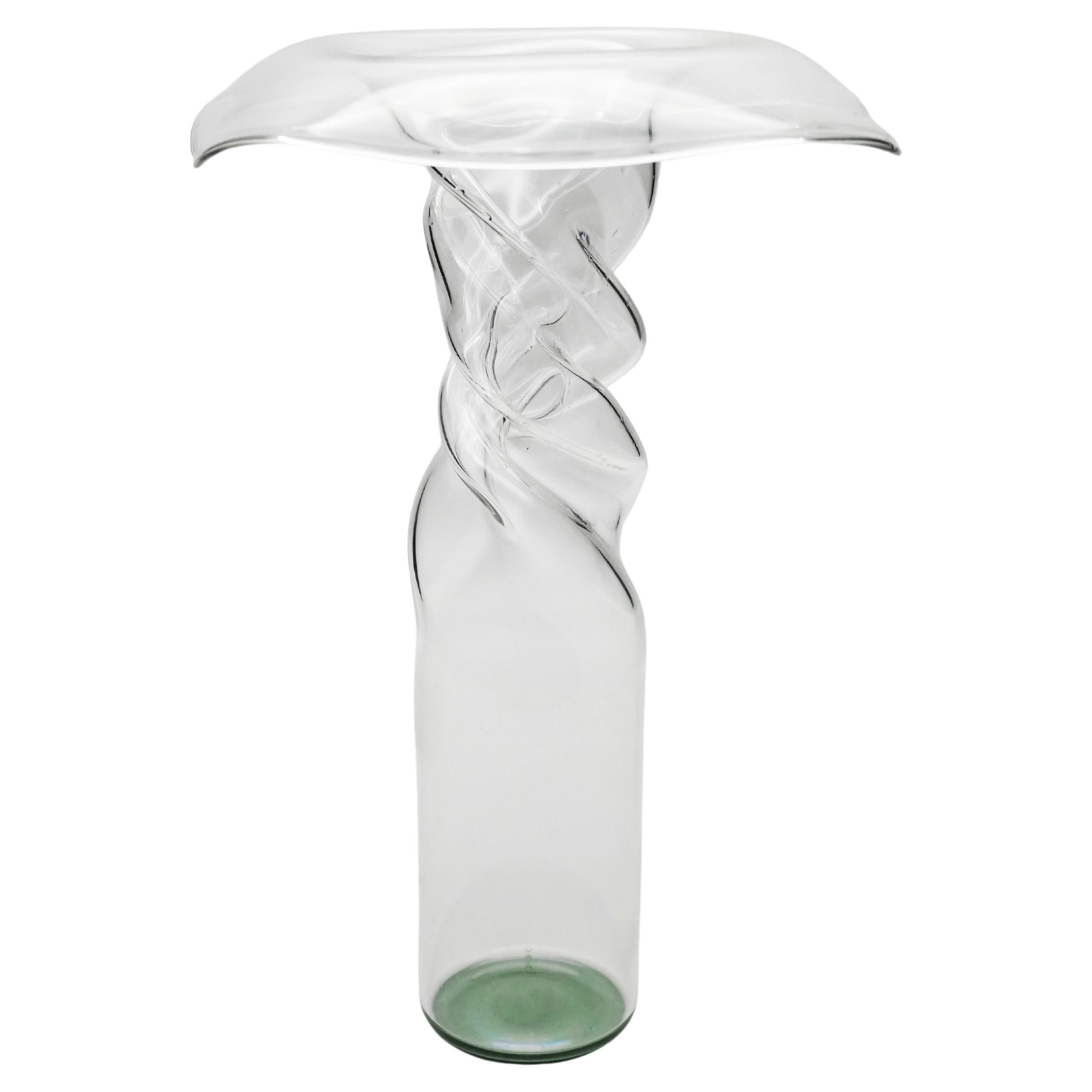 21st Century Handcrafted Glass Vase Poppy, Green Bottom, Kanz Architetti For Sale