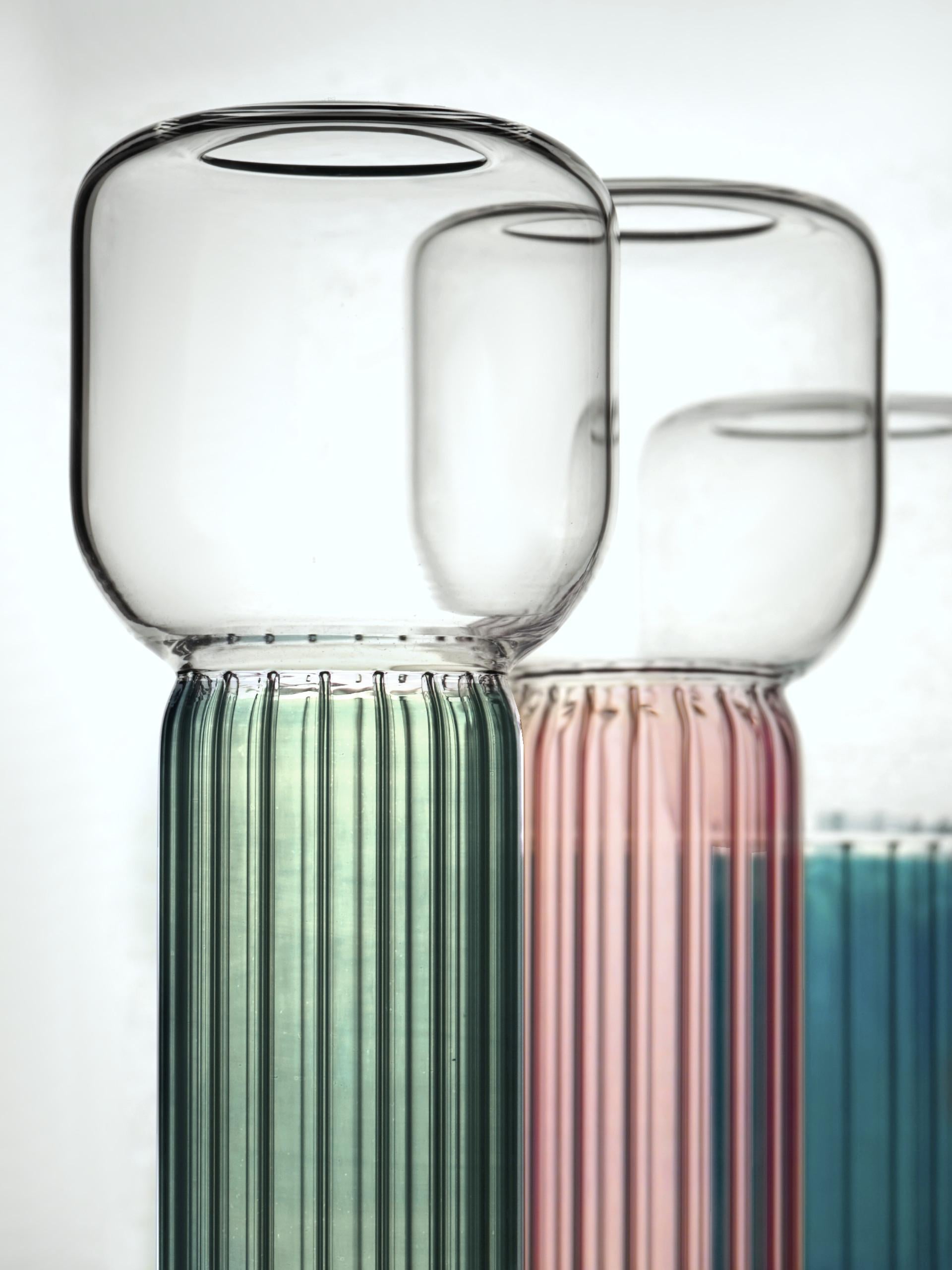 Set de vases en verre fait main, Lollo, couleur bleue, Kanz, disponible en vente 2