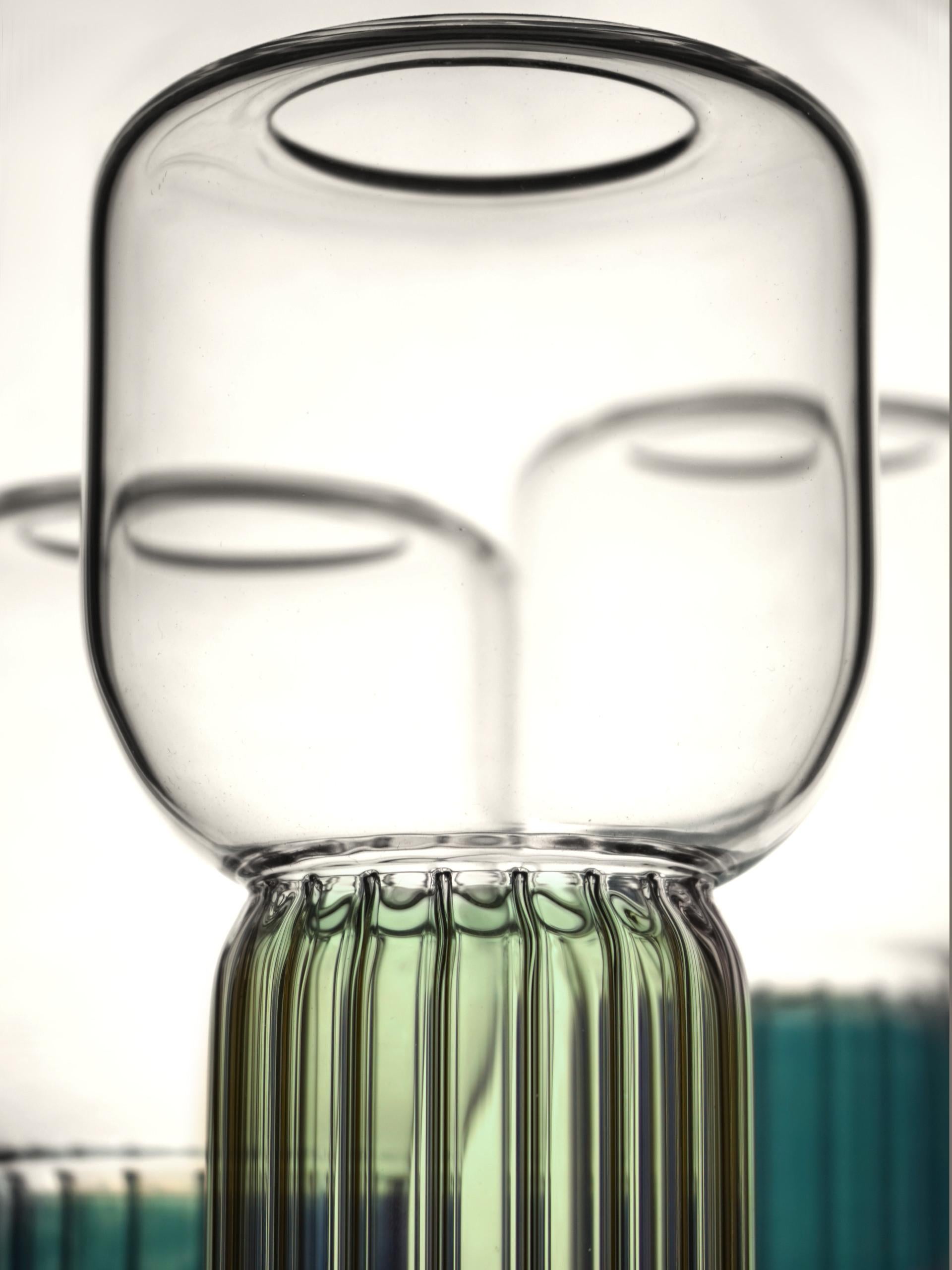 Contemporain Set de vases en verre fait main, Lollo, couleur bleue, Kanz, disponible en vente