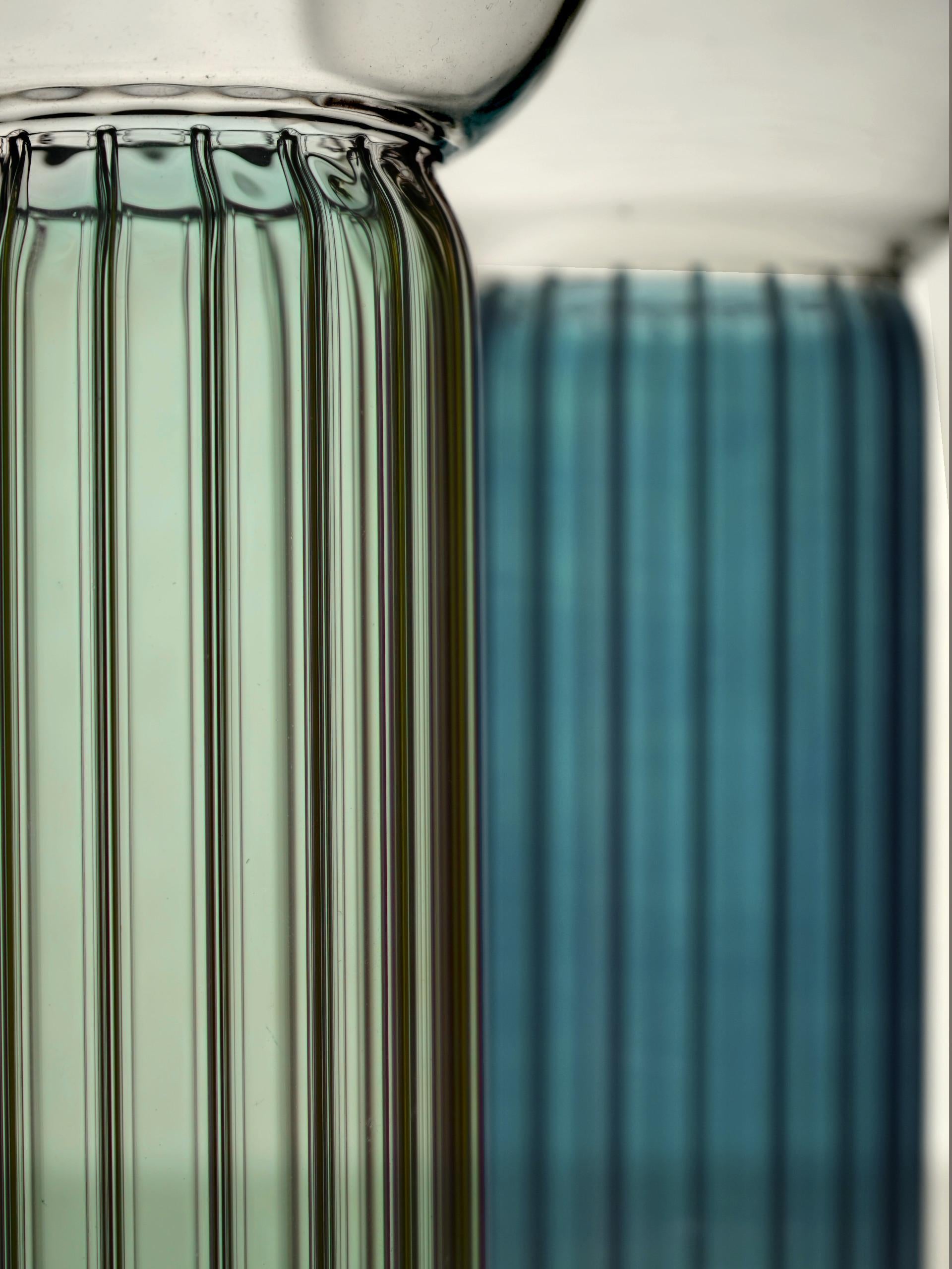 Verre Set de vases en verre fait main, Lollo, couleur bleue, Kanz, disponible en vente