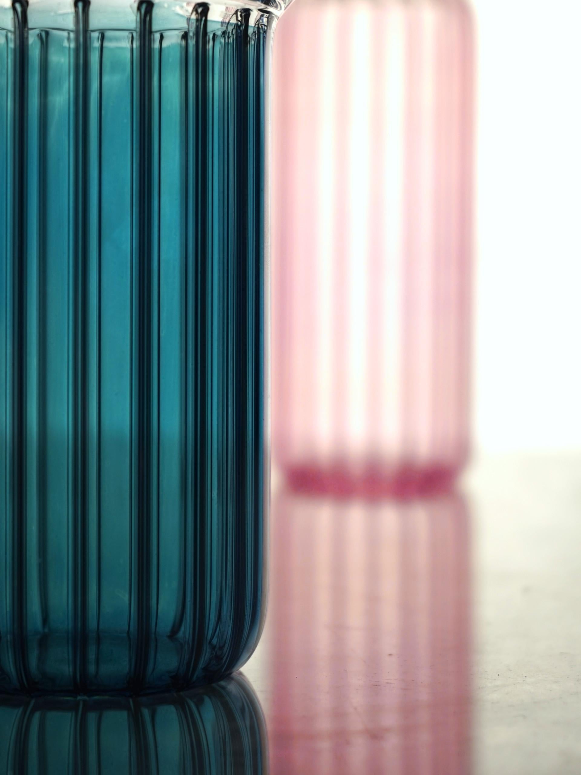 Set de vases en verre fait main, Lollo, couleur bleue, Kanz, disponible en vente 1