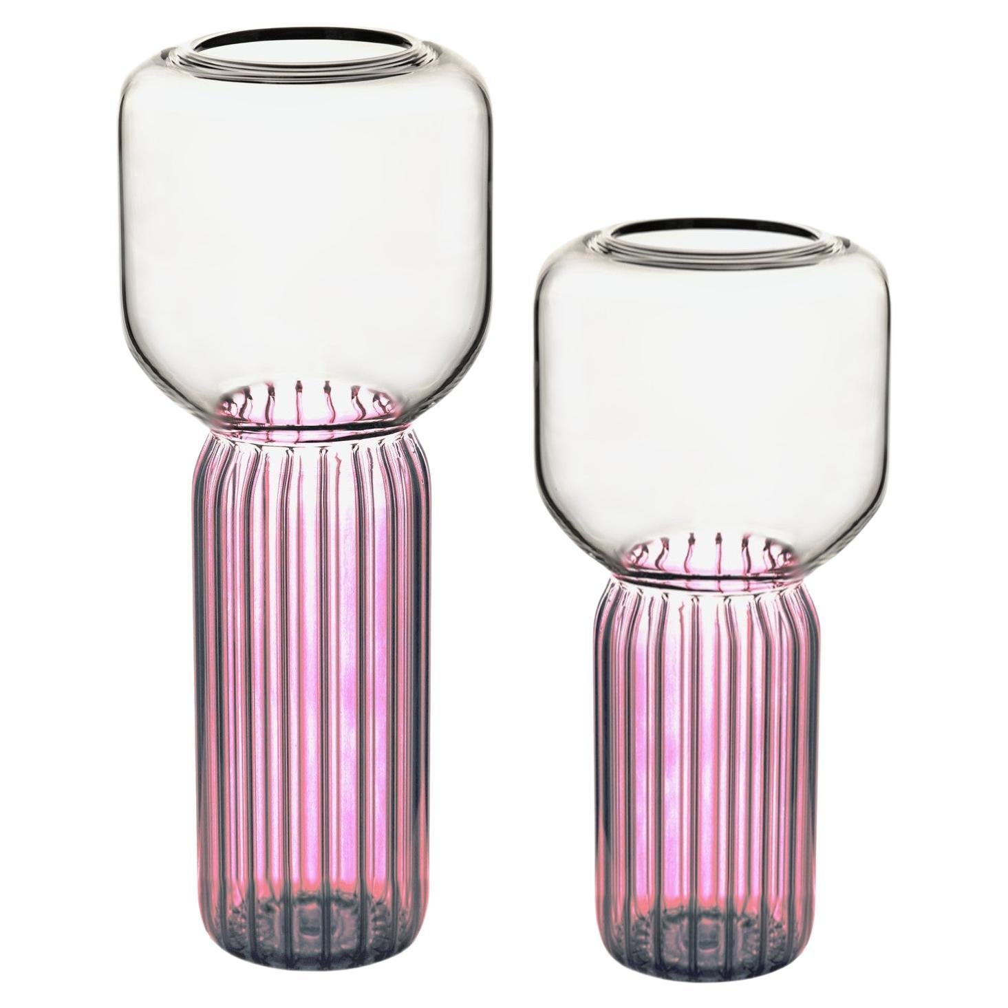 Set de vases en verre fait main, Lollo pink, Kanz, disponible