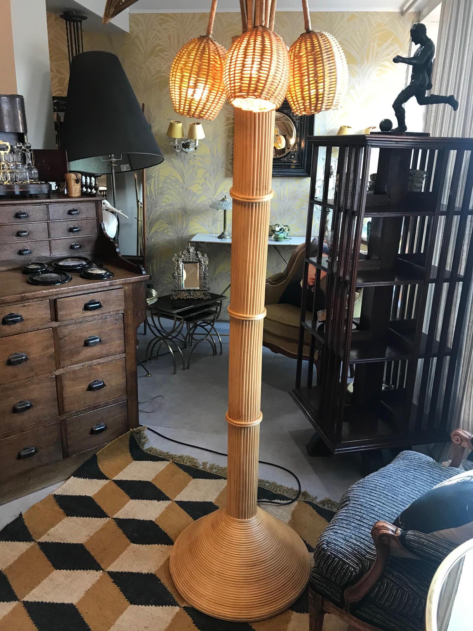 21st Century Handmade Palm Bamboo Floor Lamp 4