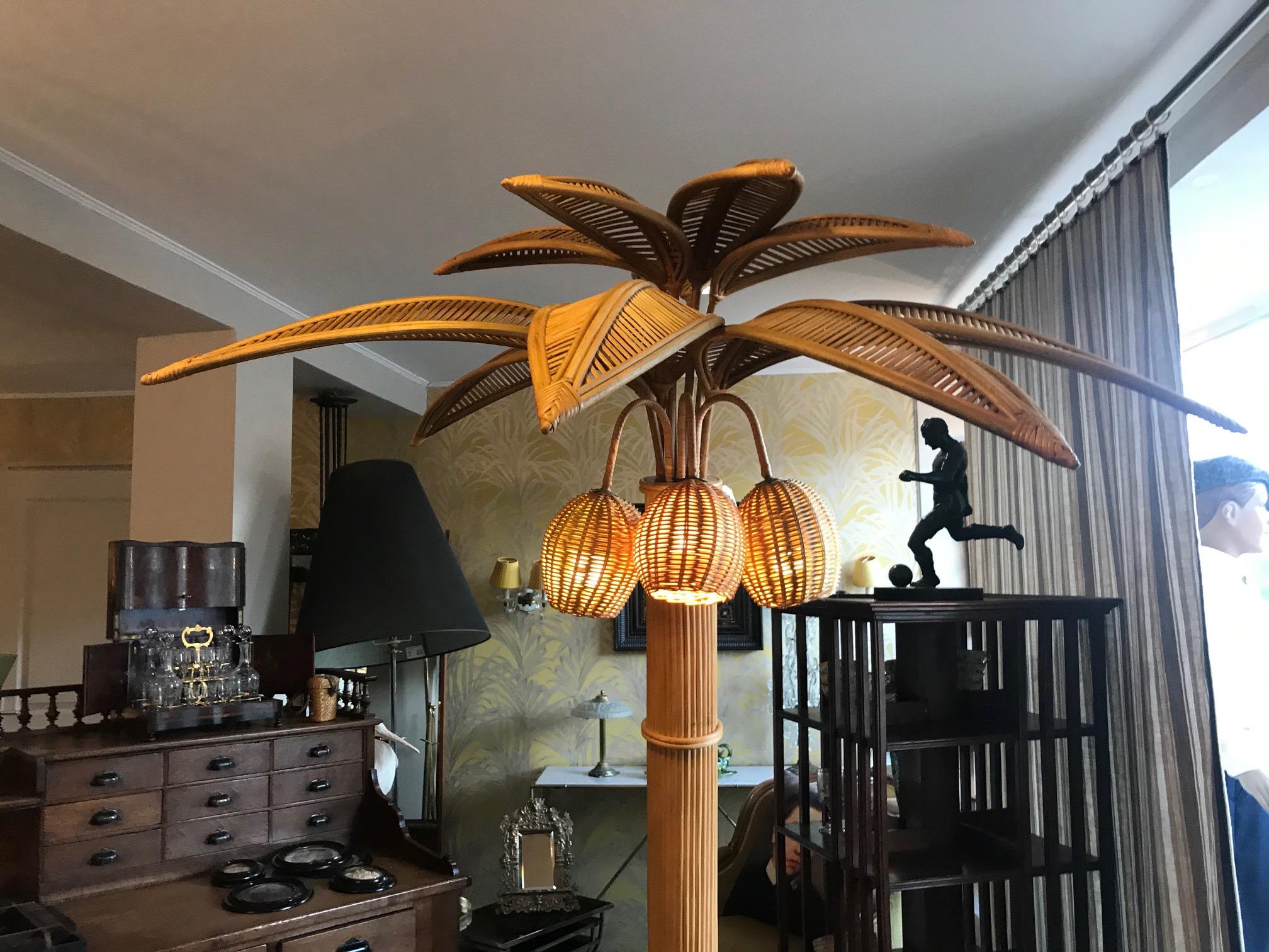 21th Century Handmade Palm Bamboo Floor Lamp 5