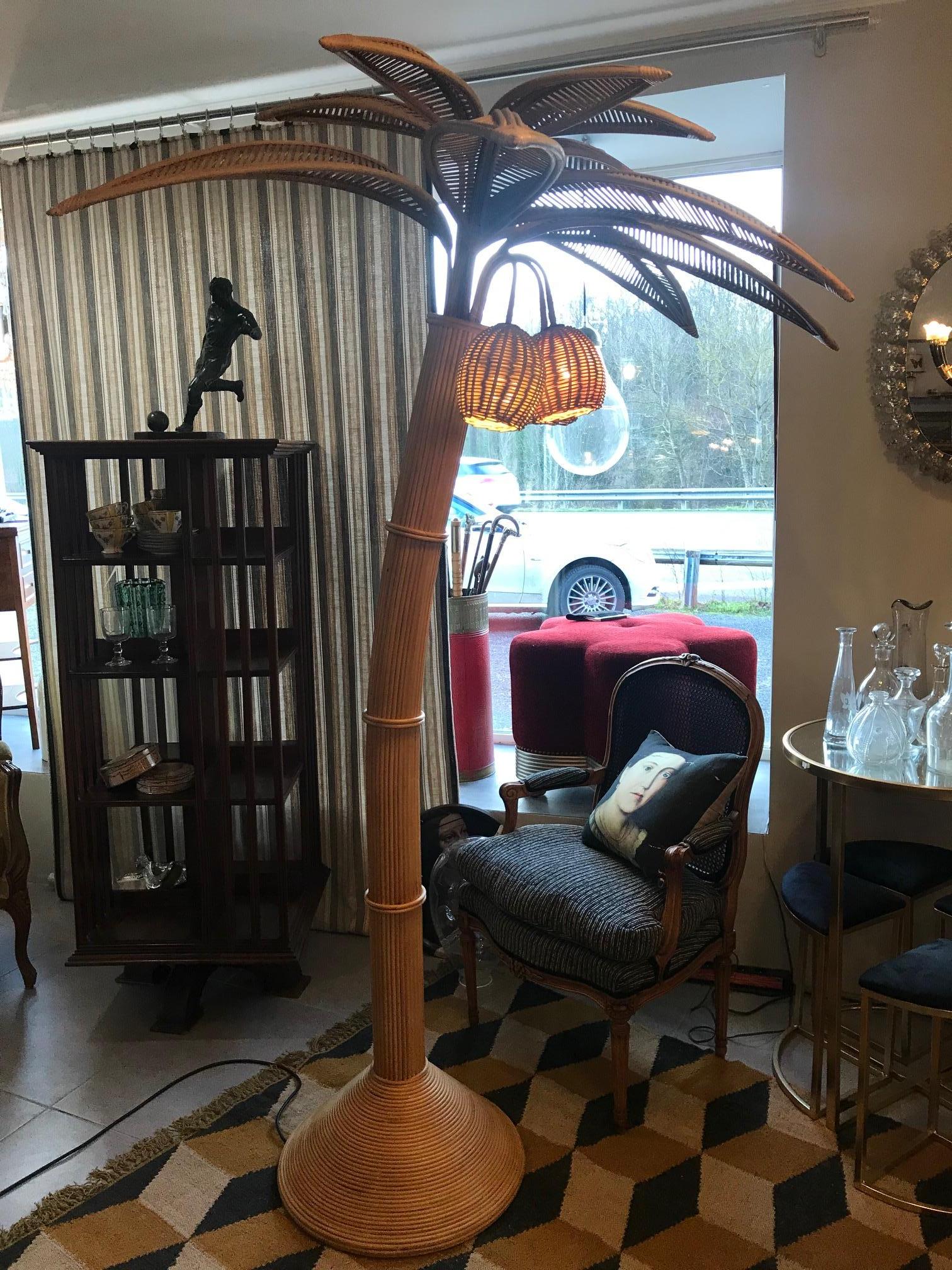 Contemporary 21th Century Handmade Palm Bamboo Floor Lamp