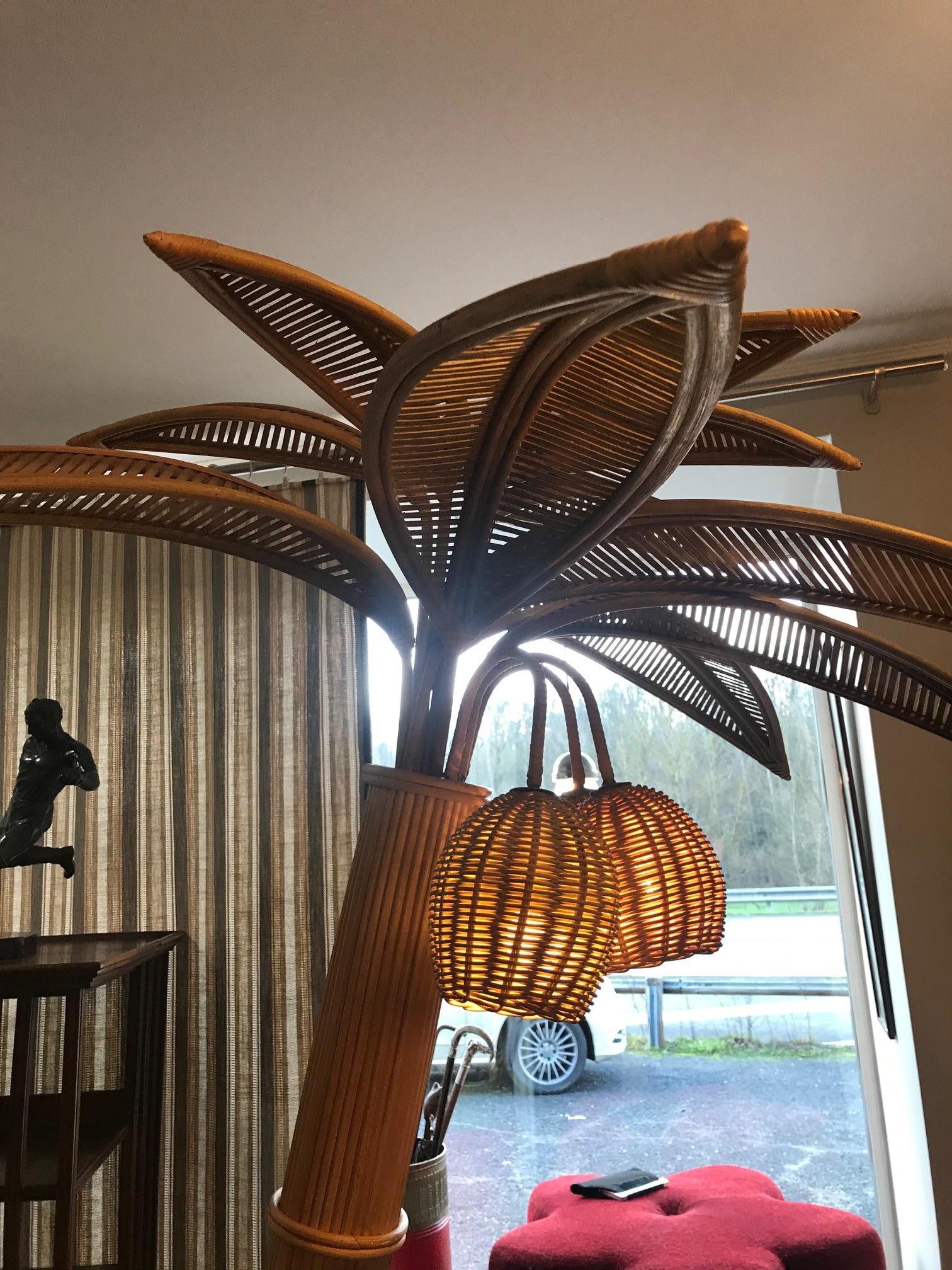21th Century Handmade Palm Bamboo Floor Lamp 1