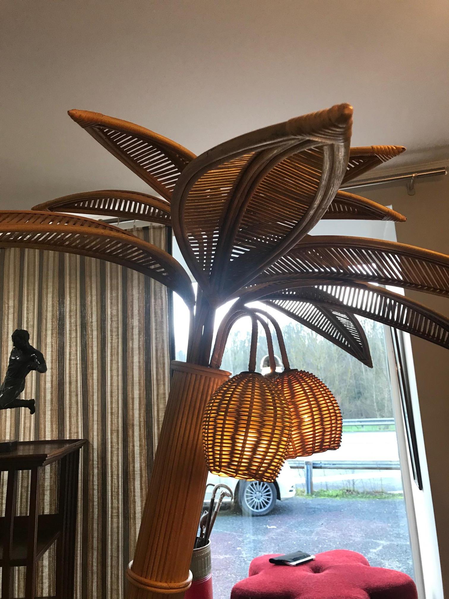 21st Century Handmade Palm Bamboo Floor Lamp 1