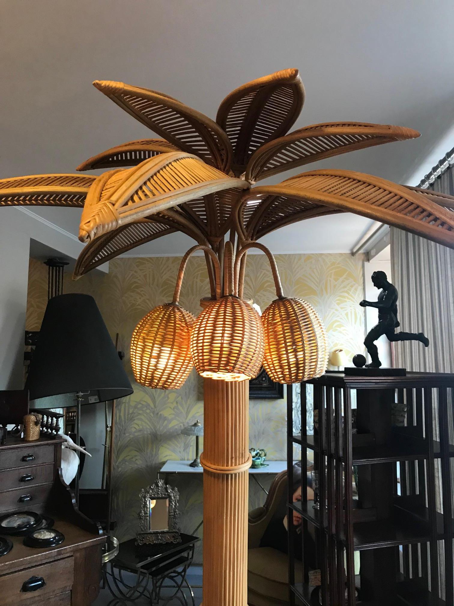 21th Century Handmade Palm Bamboo Floor Lamp 2