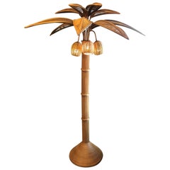 21th Century Handmade Palm Bamboo Floor Lamp