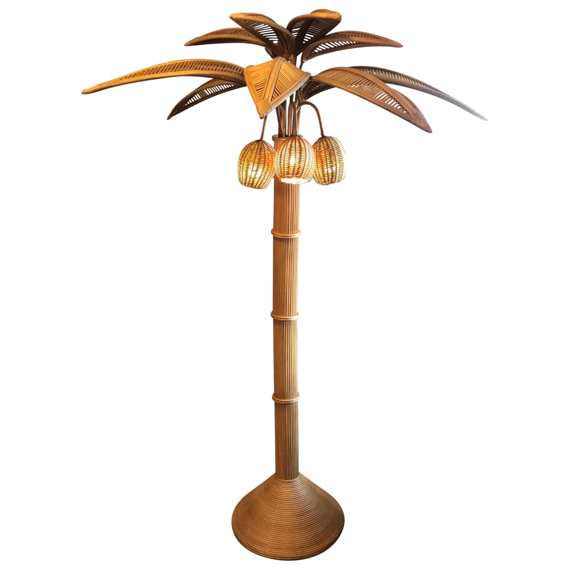 21st Century Handmade Palm Bamboo Floor Lamp