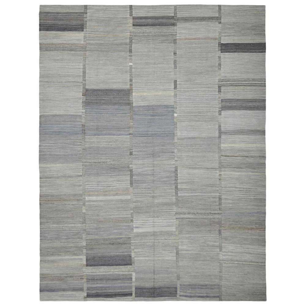 21st Century Handwoven Modern Afghan Kilim Carpet Shades of Gray For Sale