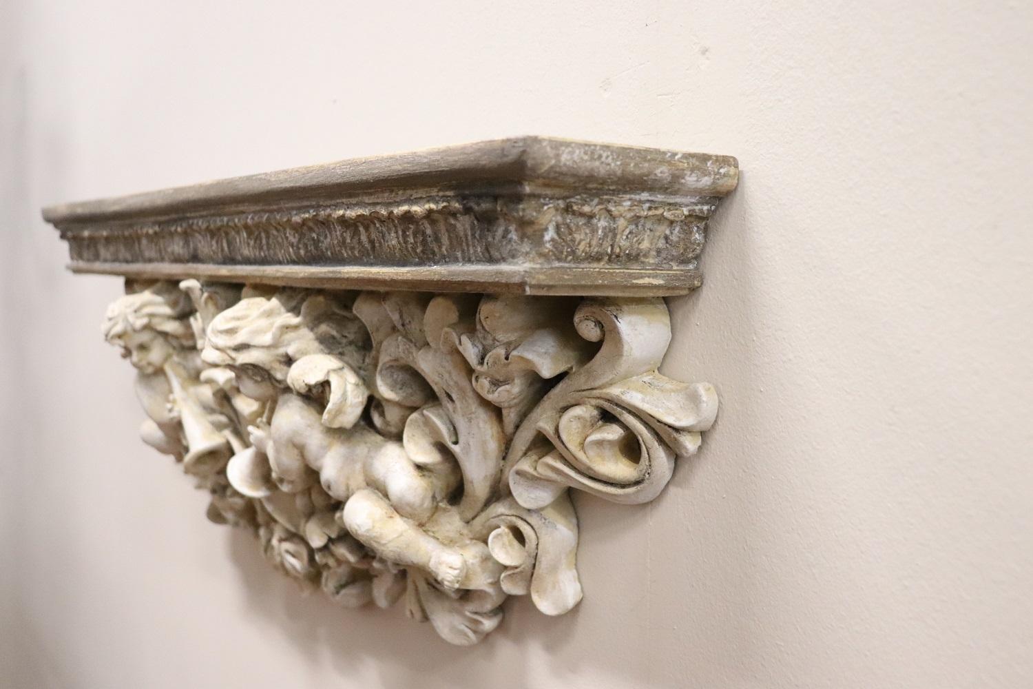 Carved 21th Century Italian Baroque Style Particular Wall Shelf For Sale