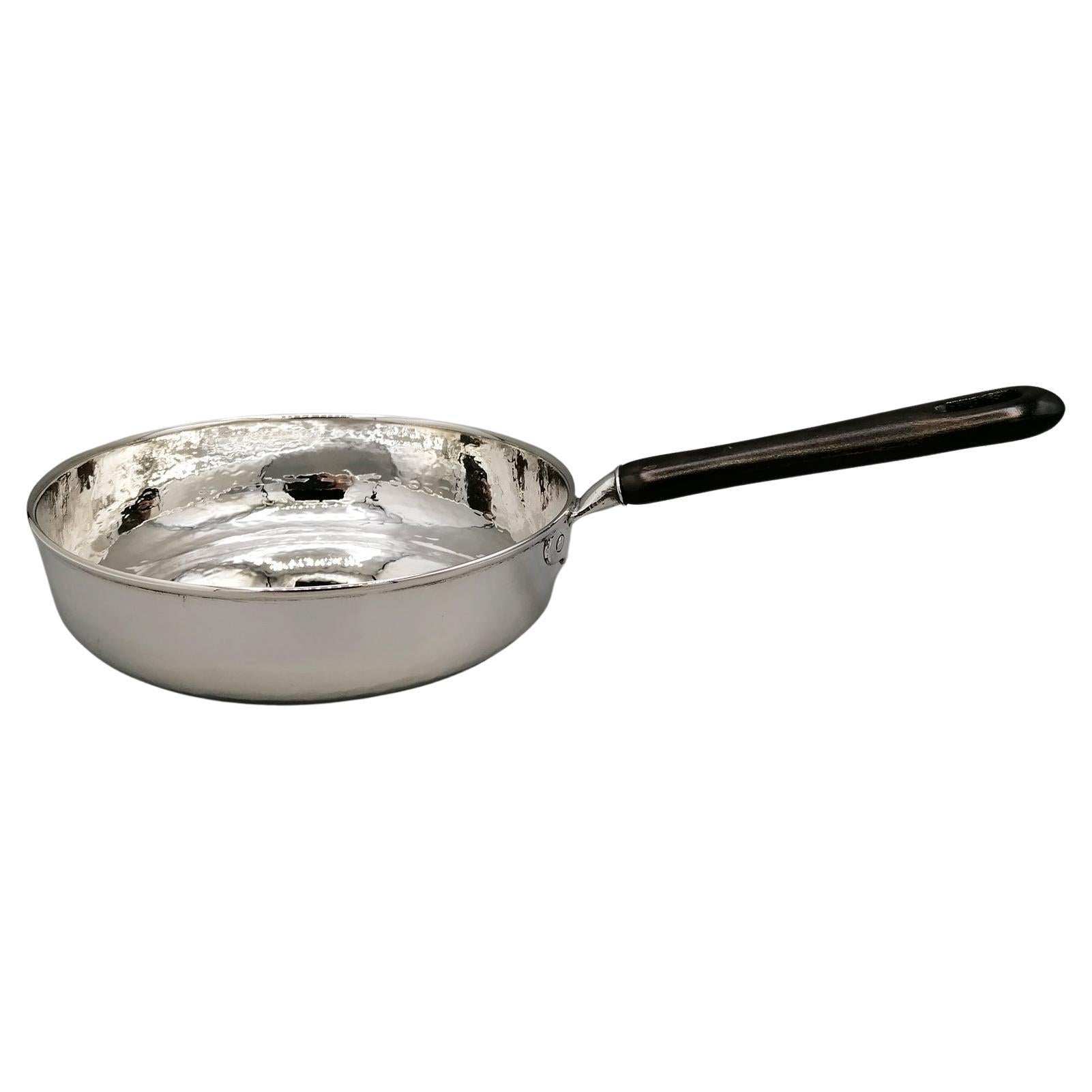 21st Century Italian Solid 800/1000 Silver Bowl  "Pan" with Woodden Handle For Sale
