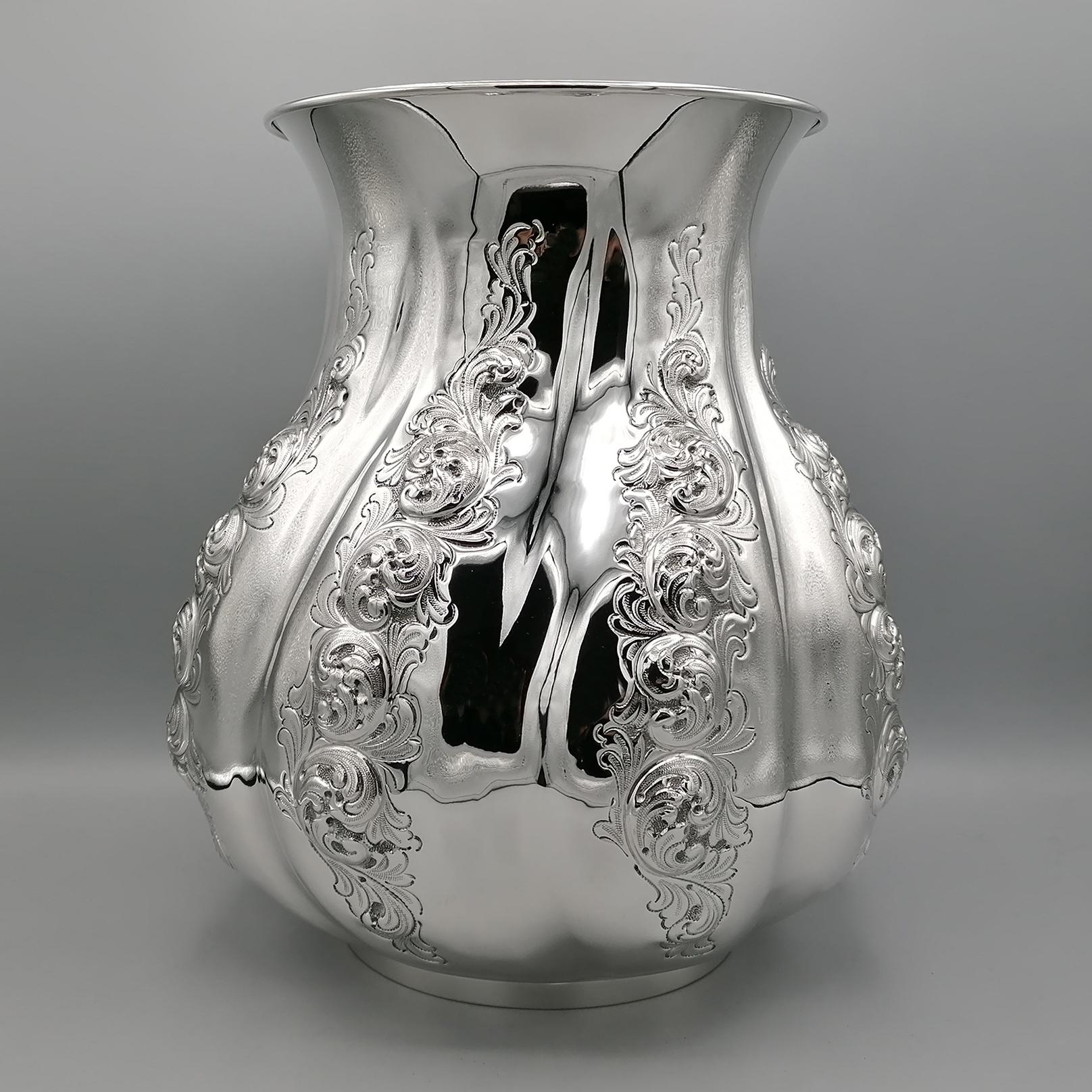 21st Century Italian Solid Silver Flowers Vase For Sale 6