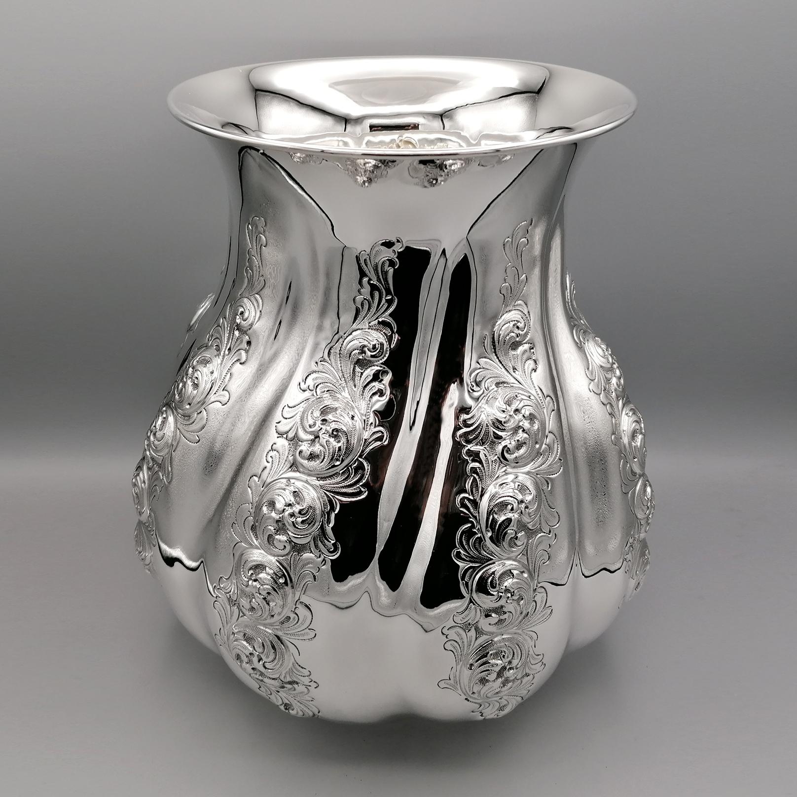 21st Century Italian Solid Silver Flowers Vase For Sale 7