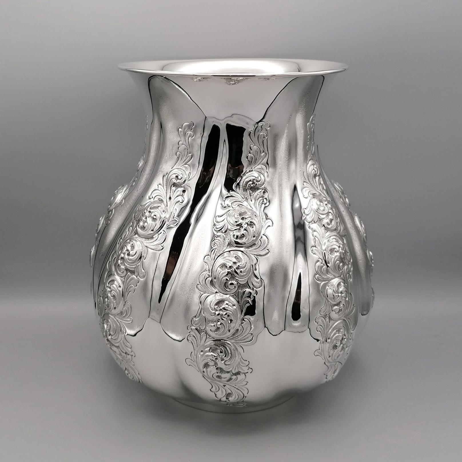 21st Century Italian Solid Silver Flowers Vase For Sale 10