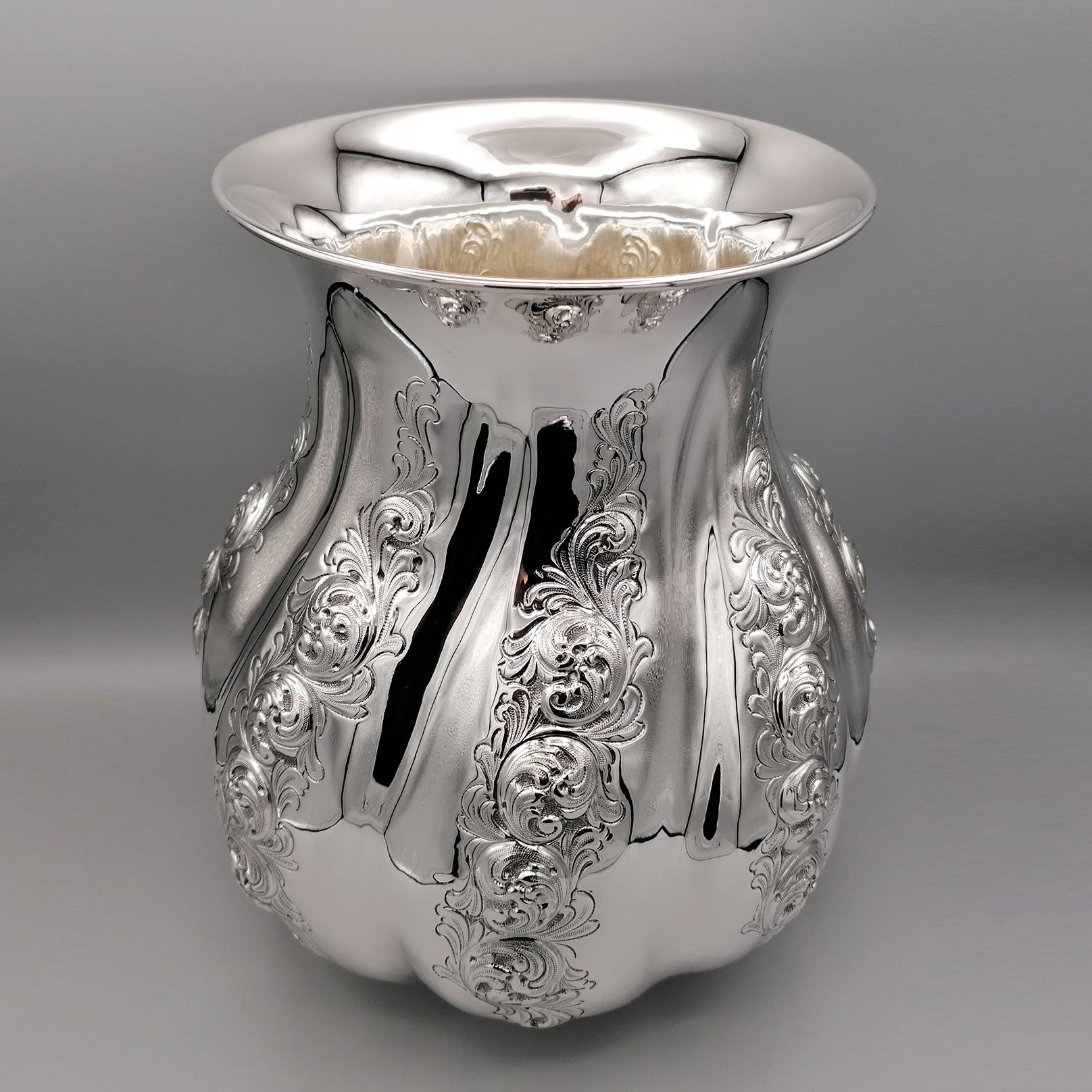 21st Century Italian Solid Silver Flowers Vase In New Condition For Sale In VALENZA, IT