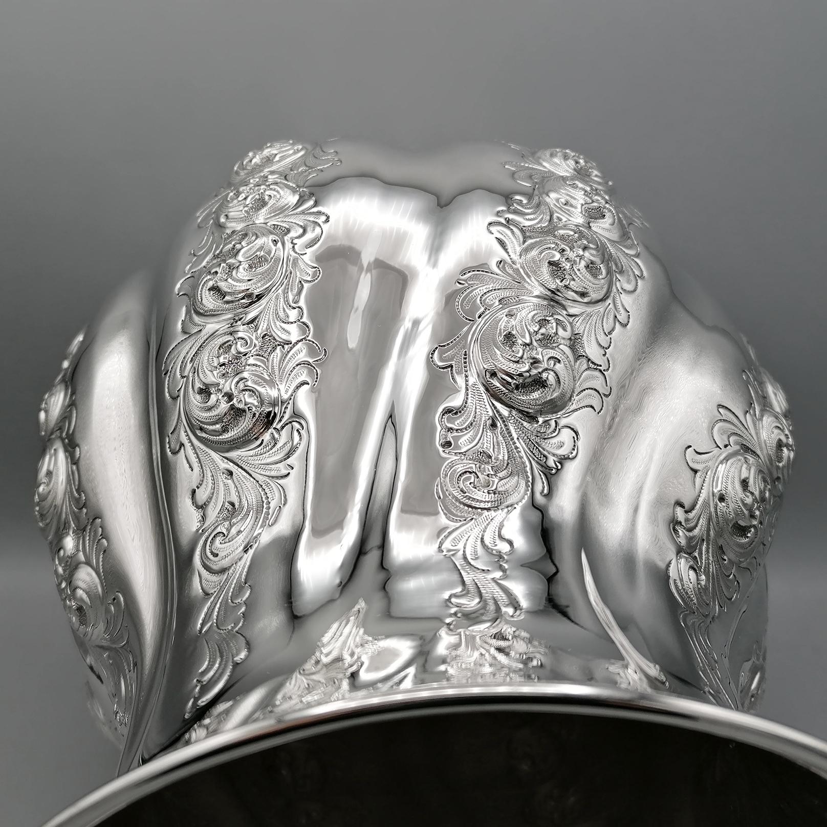 21st Century Italian Solid Silver Flowers Vase For Sale 3