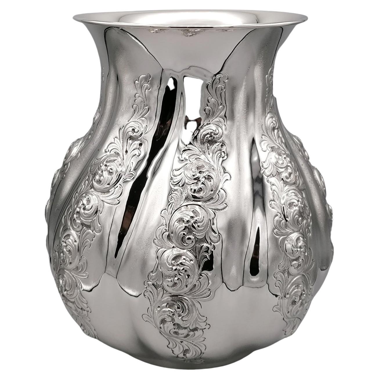 21st Century Italian Solid Silver Flowers Vase For Sale