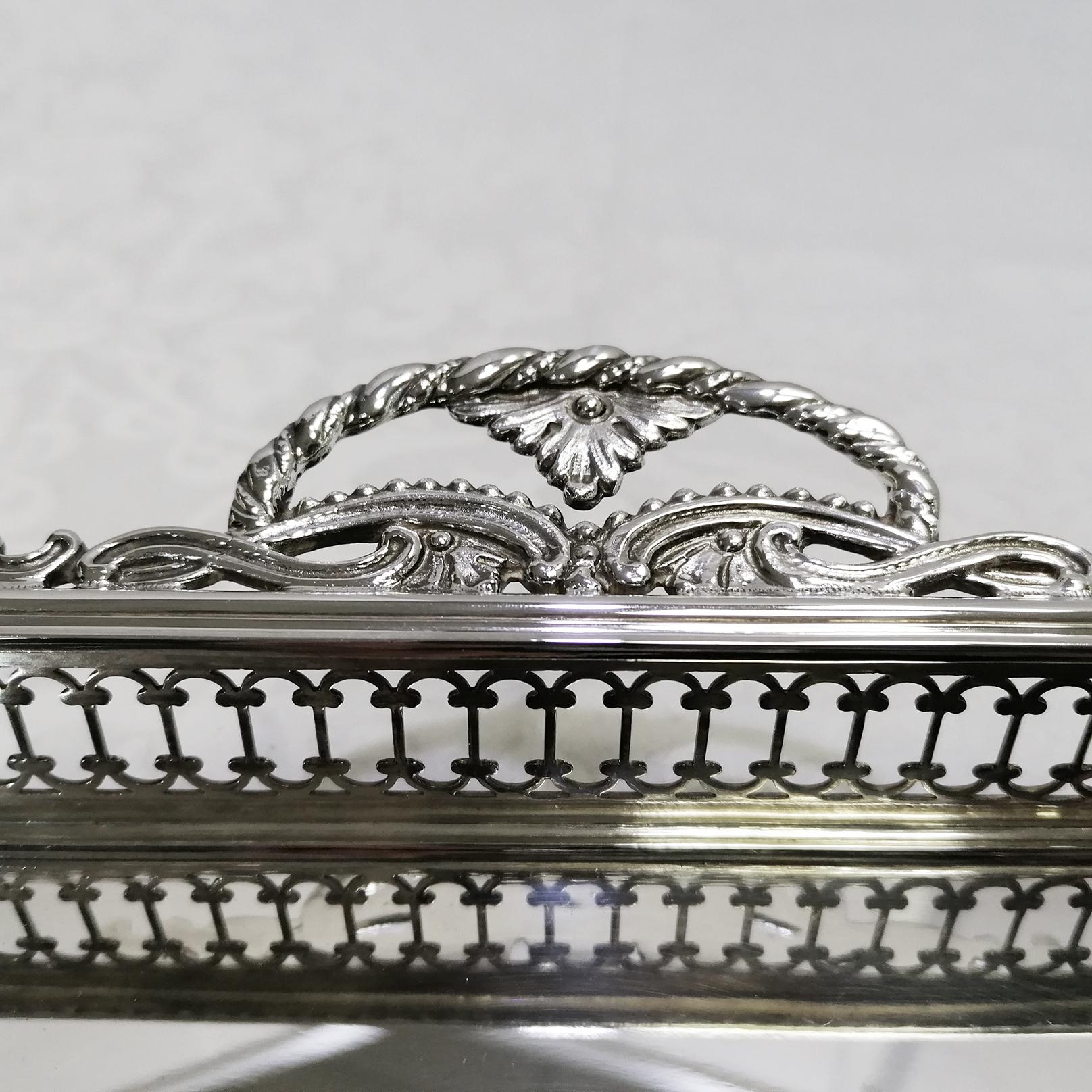21th Century Italian Sterlig Silver Gallery Tray on Feet For Sale 5
