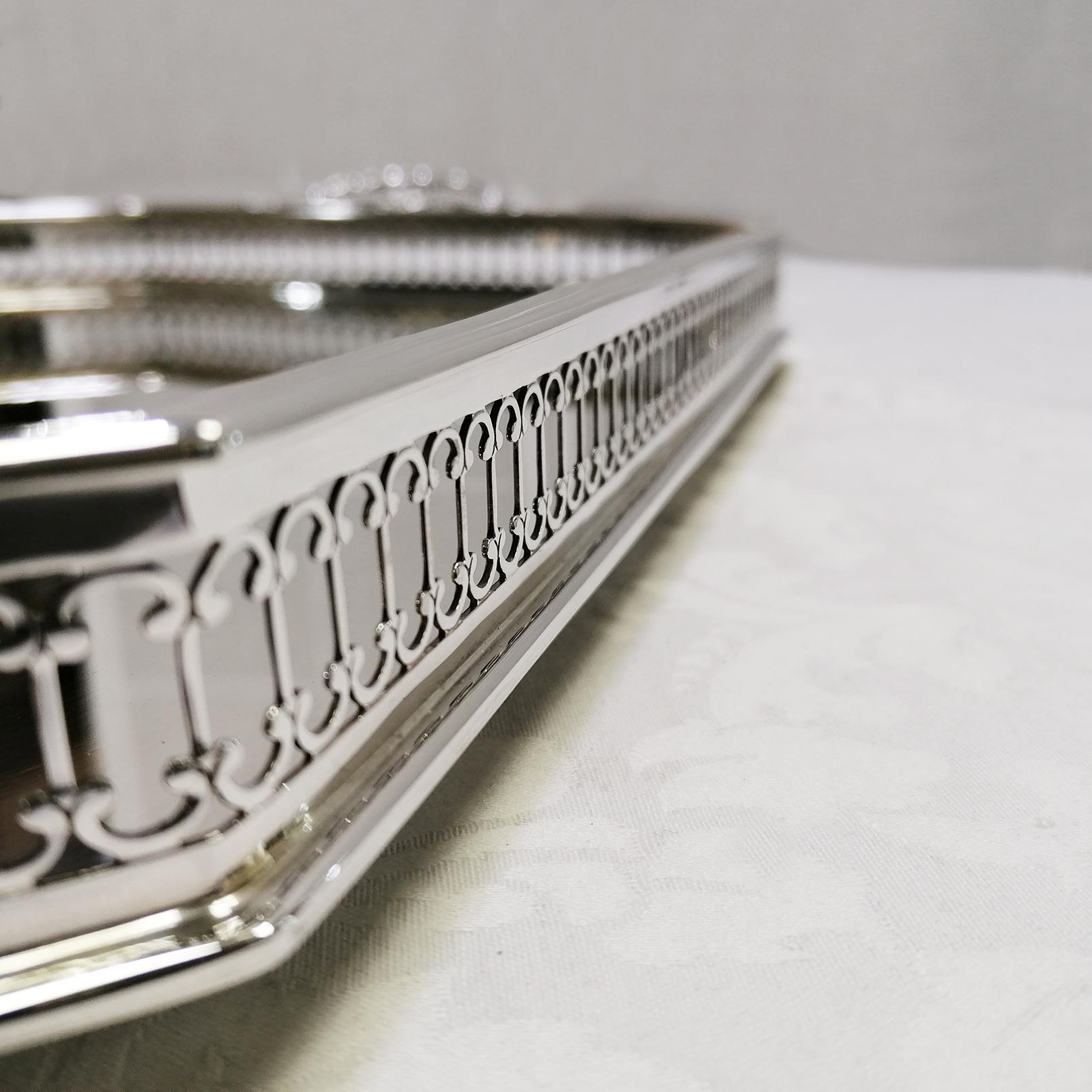 21th Century Italian Sterlig Silver Gallery Tray on Feet For Sale 6