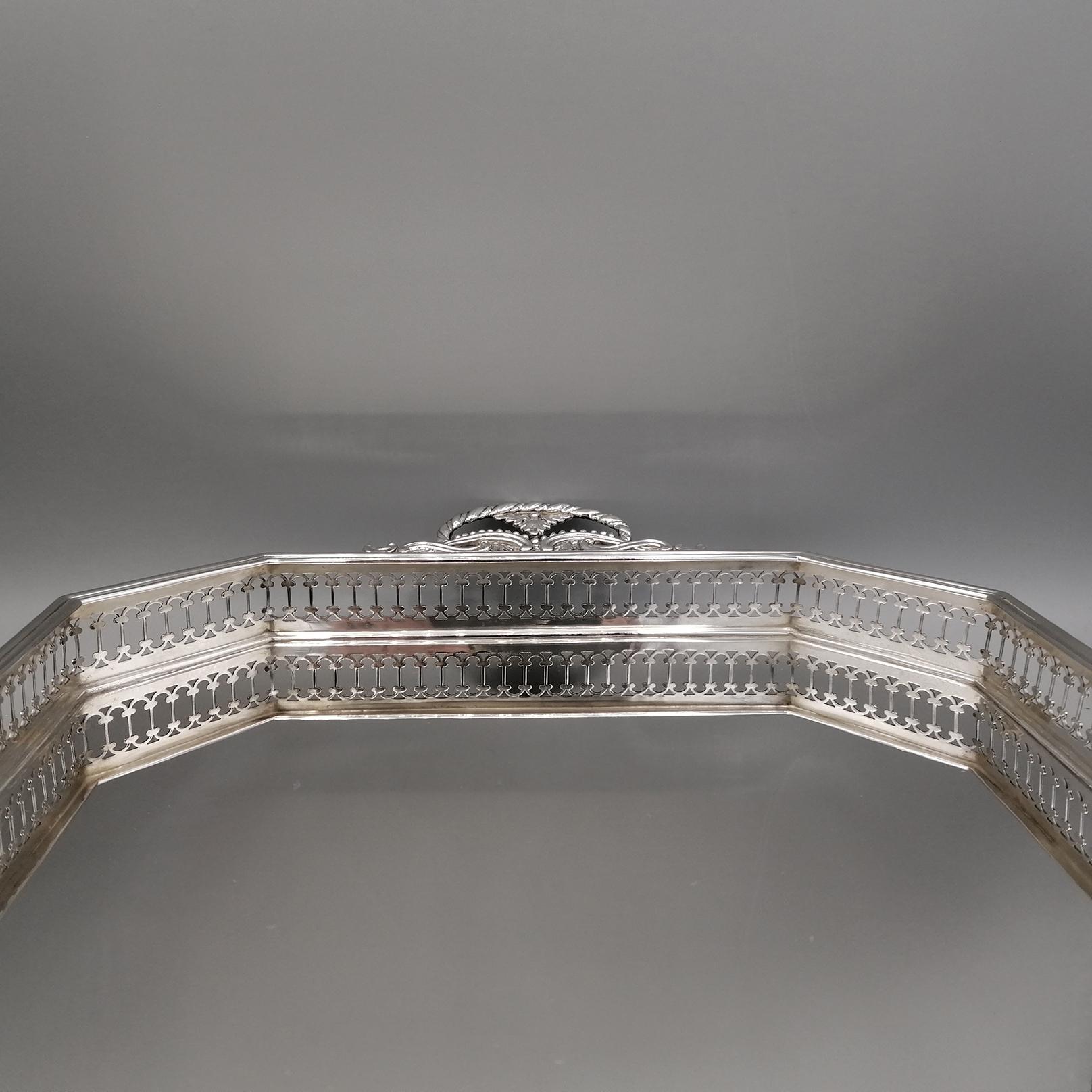 Other 21th Century Italian Sterlig Silver Gallery Tray on Feet For Sale