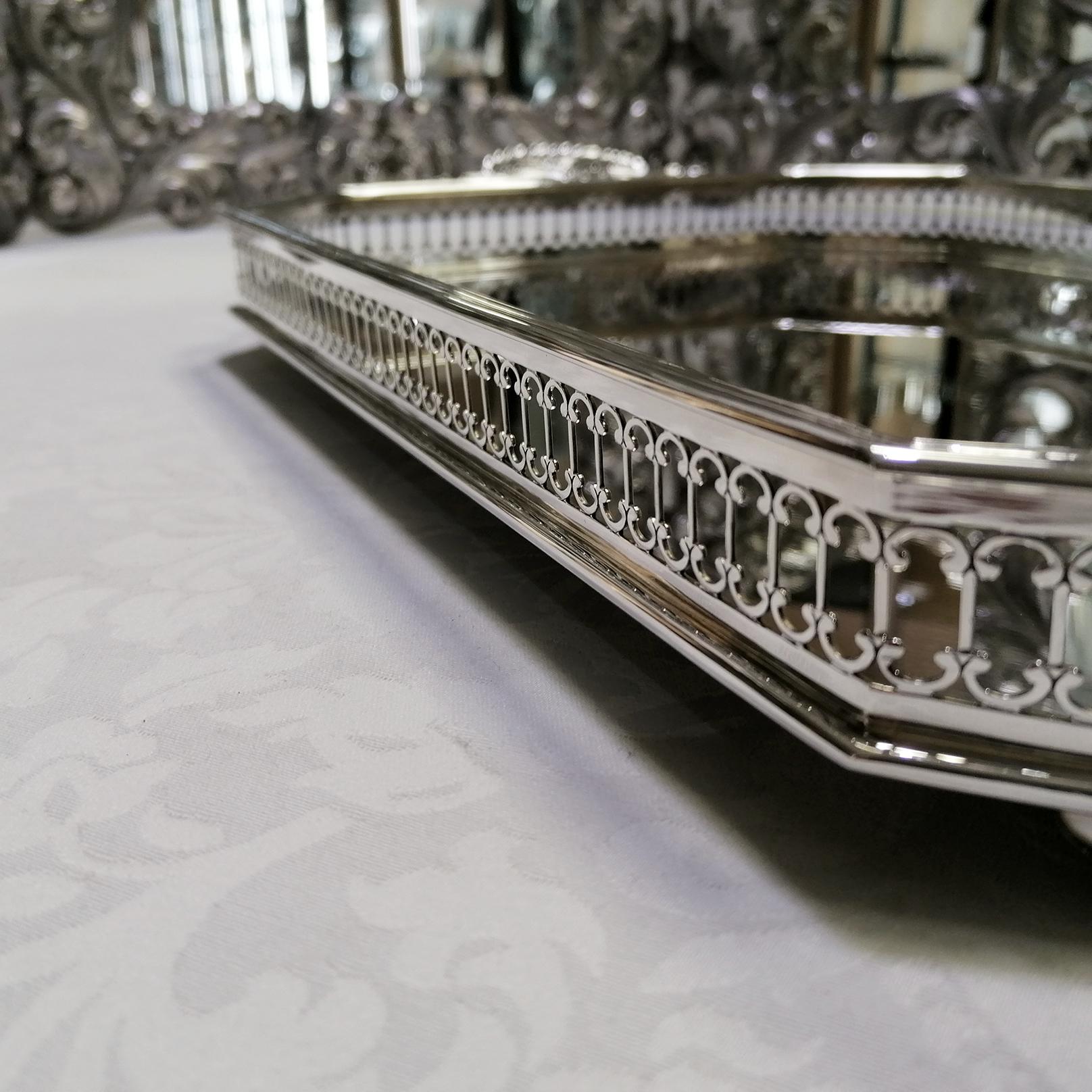 Contemporary 21th Century Italian Sterlig Silver Gallery Tray on Feet For Sale