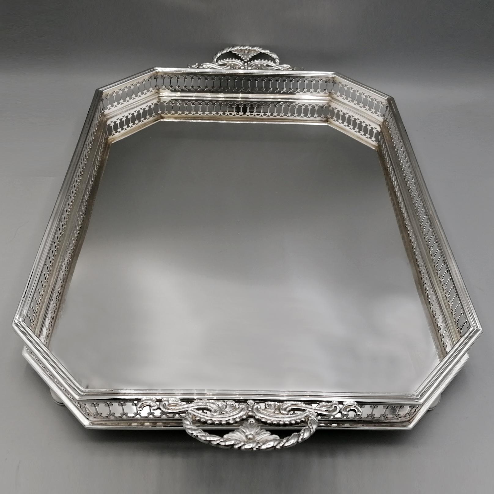 Sterling Silver 21th Century Italian Sterlig Silver Gallery Tray on Feet For Sale