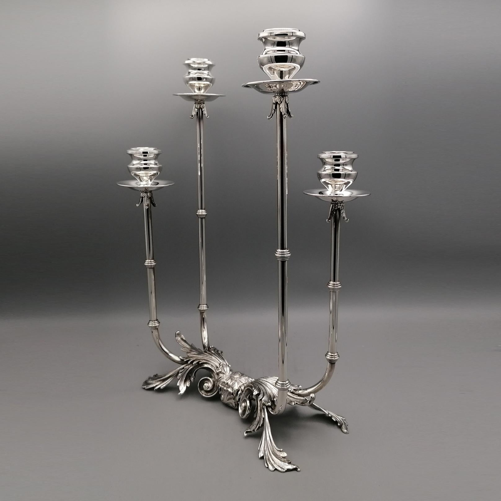 21th Century Italian Sterling Silver 4 Lights Candelabra  For Sale 5