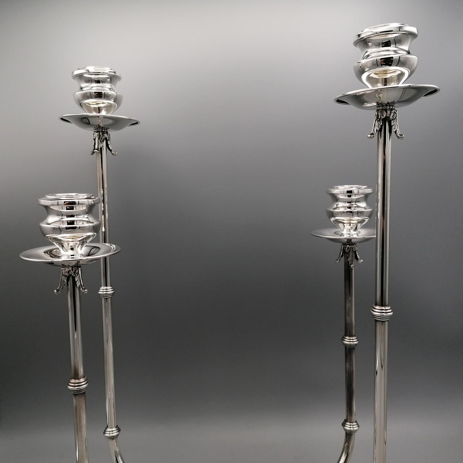 Cast 21th Century Italian Sterling Silver 4 Lights Candelabra  For Sale