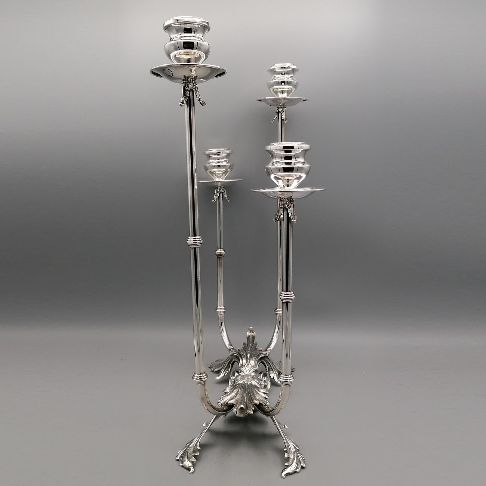 21th Century Italian Sterling Silver 4 Lights Candelabra  For Sale 1