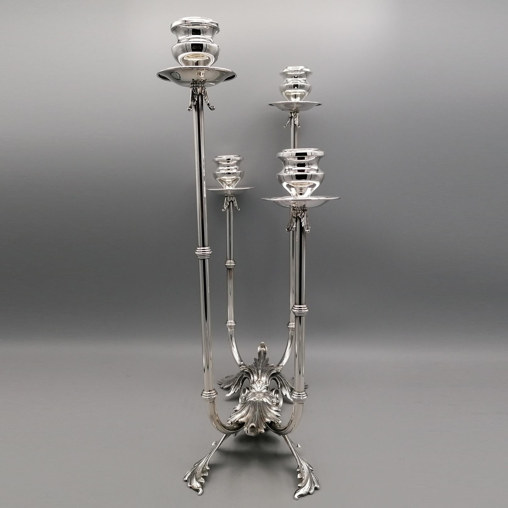 Argent sterling Chandelier italien du 21ème siècle en argent sterling à 4 ampoules  en vente