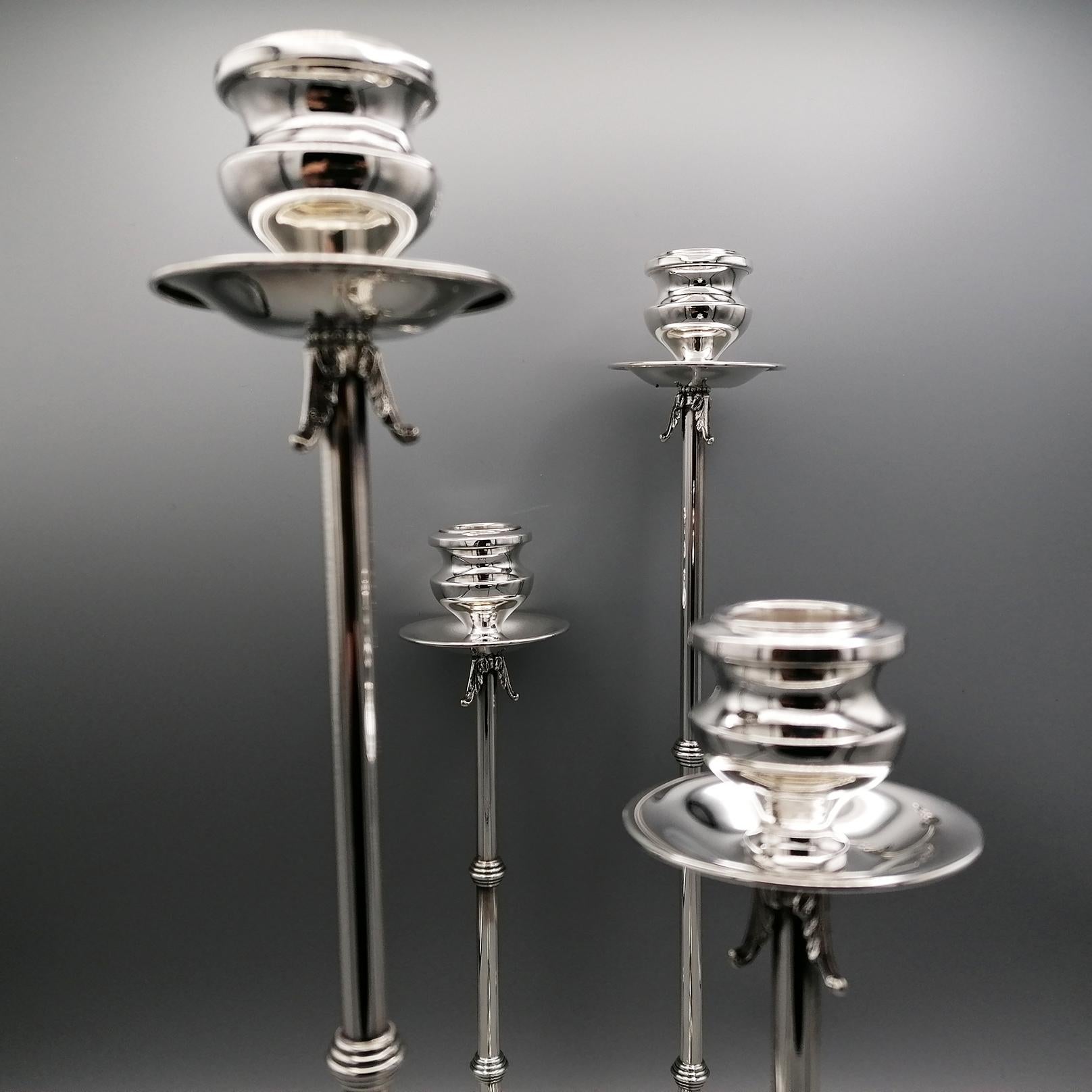21th Century Italian Sterling Silver 4 Lights Candelabra  For Sale 3