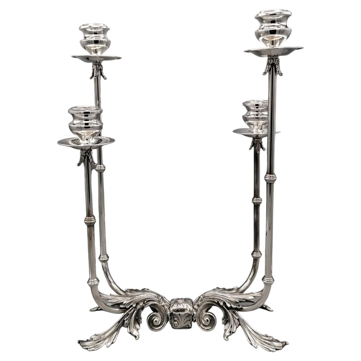 Chandelier italien du 21ème siècle en argent sterling à 4 ampoules 