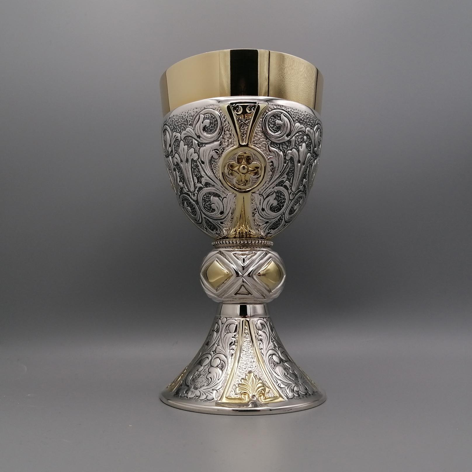Embossed 21th Century Italian Sterling Silver Chalice For Sale