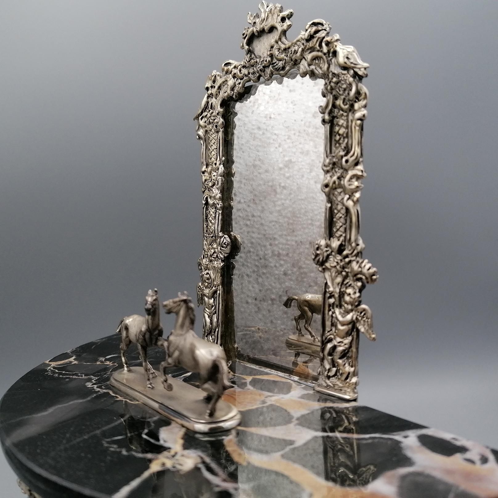 21th Century Italian Sterling Silver Console Miniature with Mirror For Sale 6