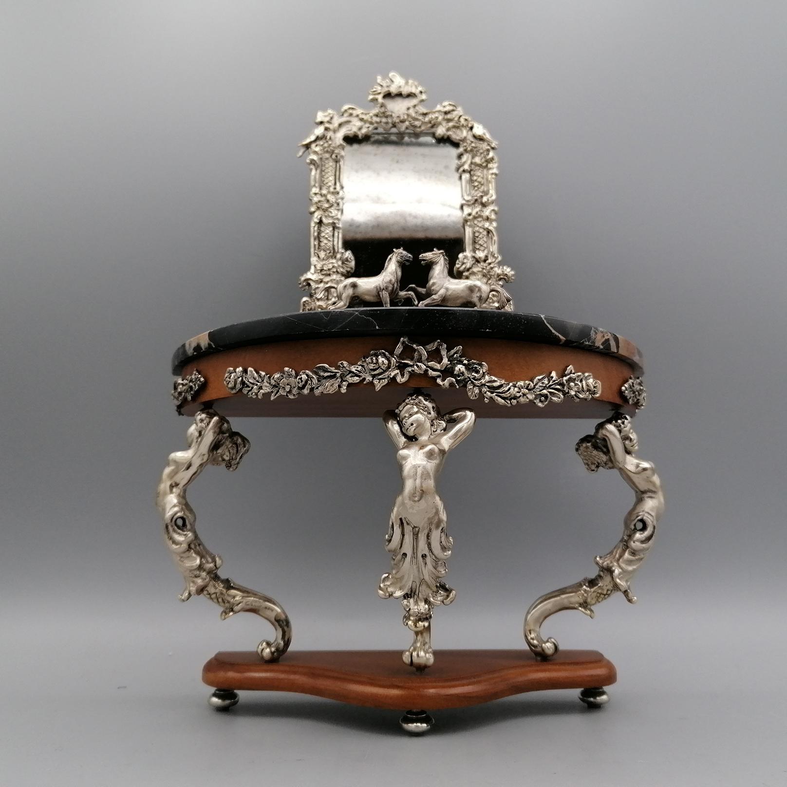 Baroque 21th Century Italian Sterling Silver Console Miniature with Mirror For Sale