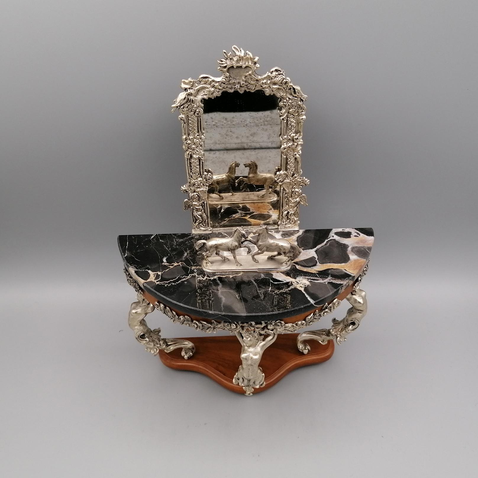 Hand-Crafted 21th Century Italian Sterling Silver Console Miniature with Mirror For Sale