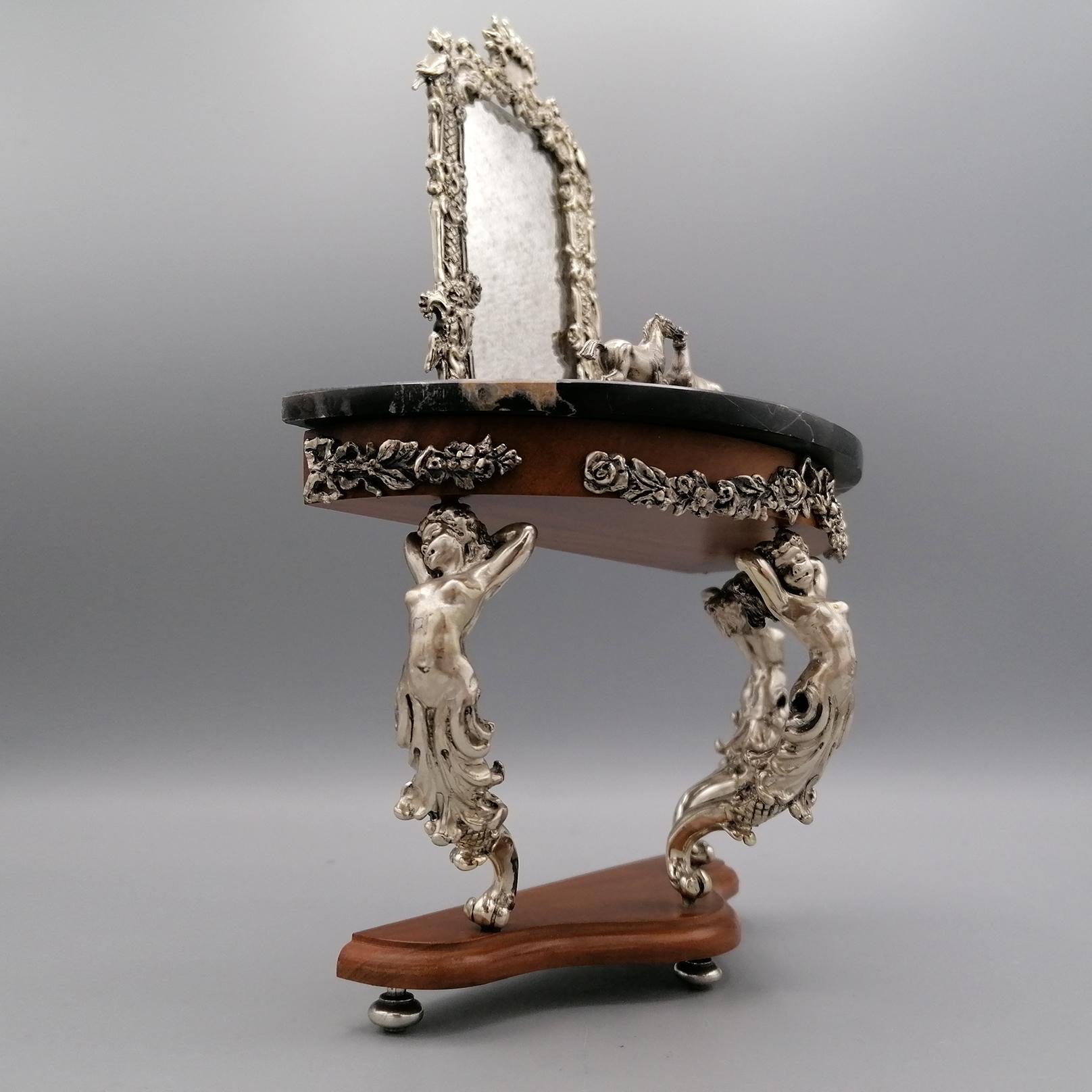 Contemporary 21th Century Italian Sterling Silver Console Miniature with Mirror For Sale
