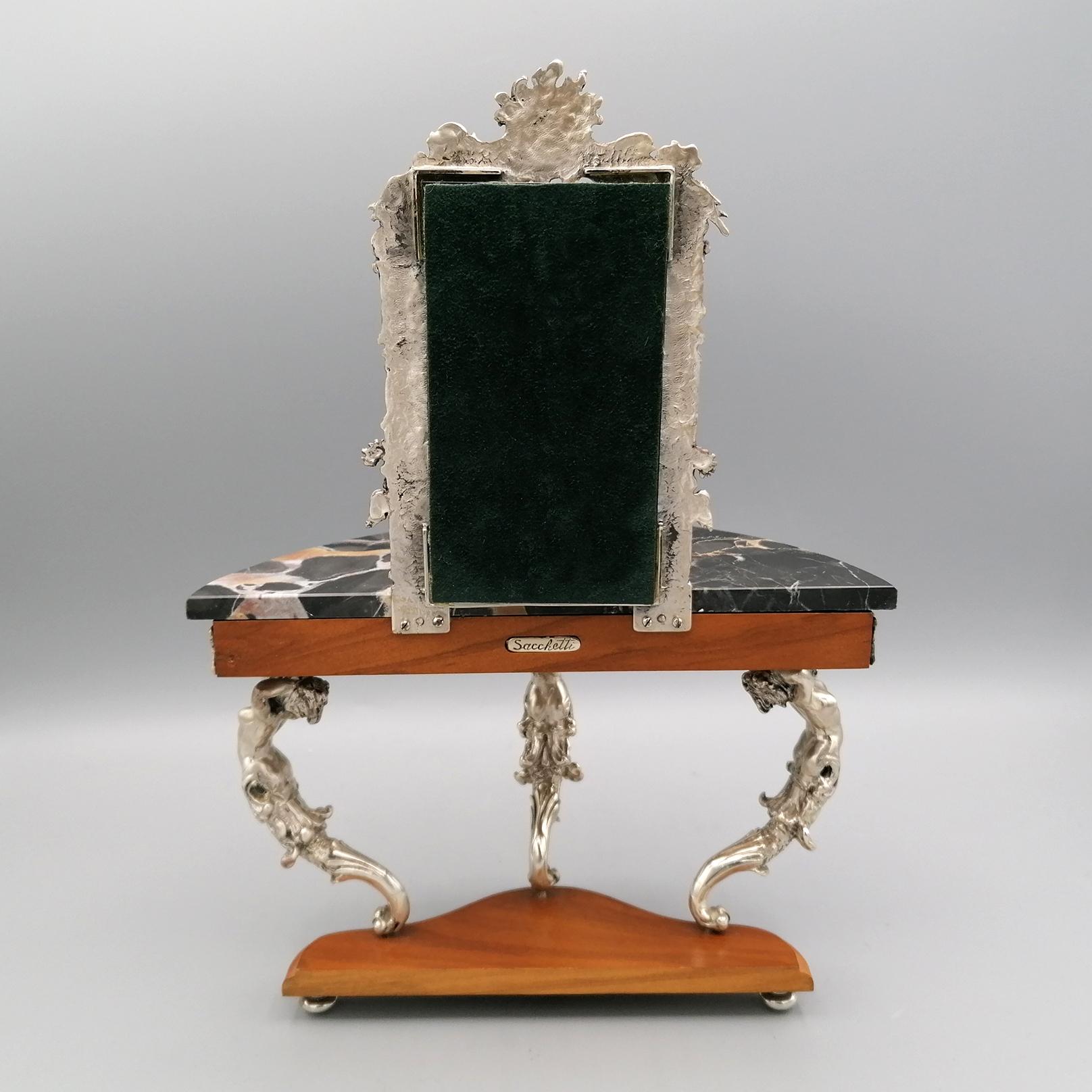 21th Century Italian Sterling Silver Console Miniature with Mirror For Sale 3