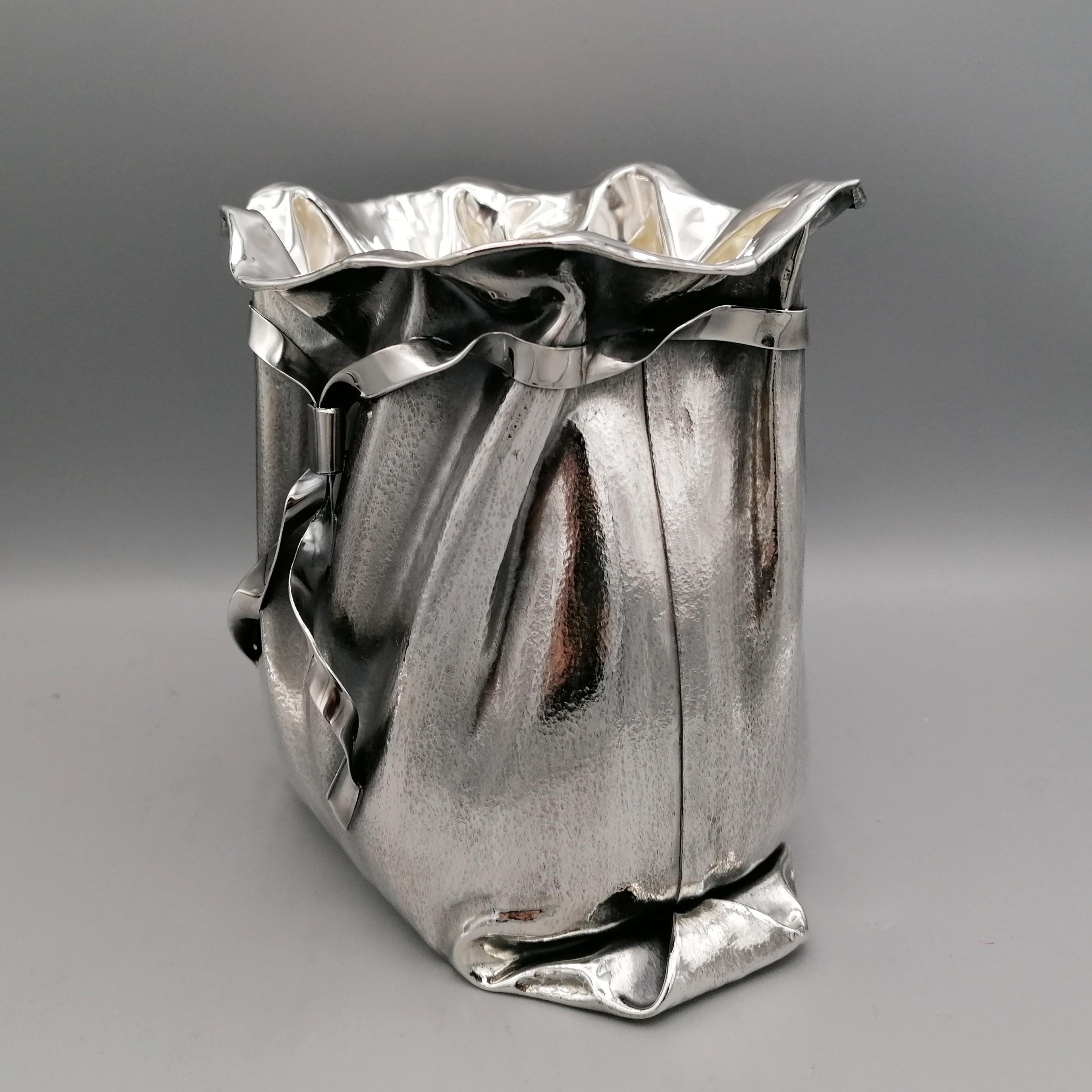 21th Century Italian Sterling Silver decorative Vase or Bowl In Excellent Condition For Sale In VALENZA, IT