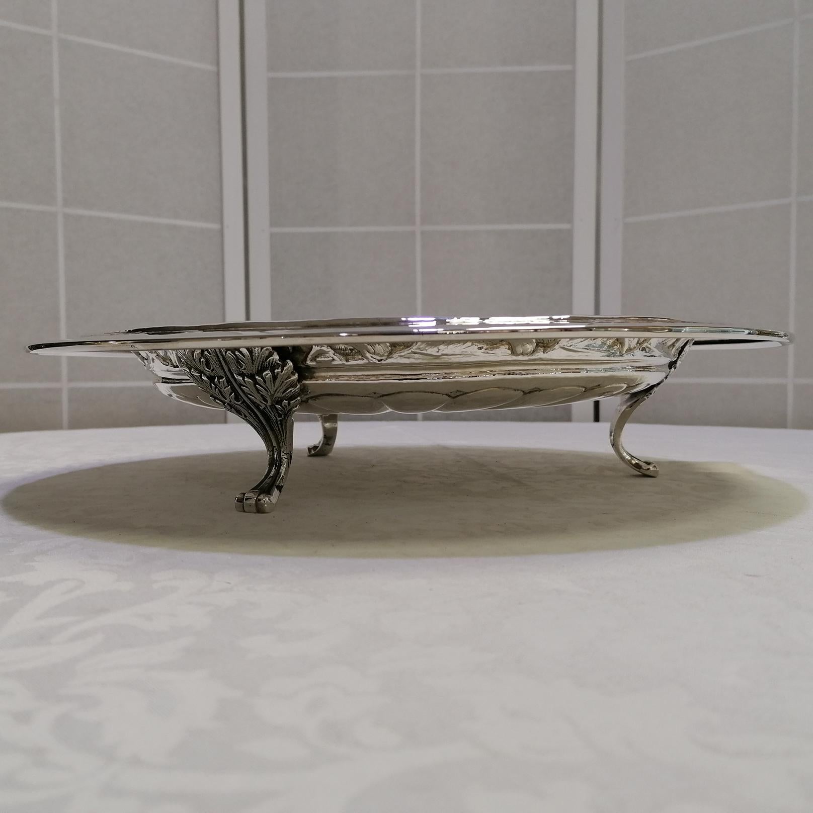 Embossed 21th Century Italian Sterling Silver Empire Style Centerpiece Dish on Feet  For Sale