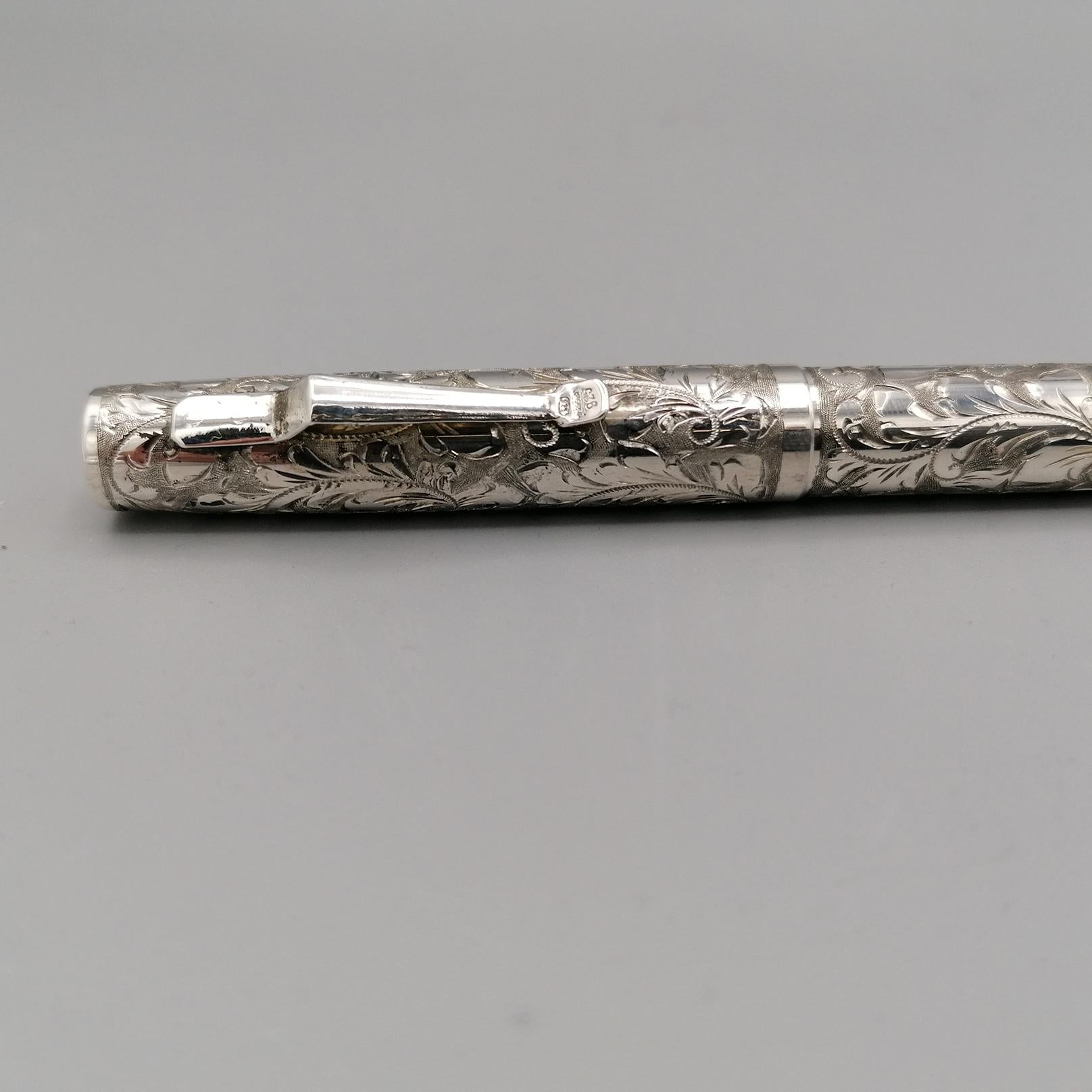 21st Century Italian Sterling Silver Fountain Pen For Sale 4