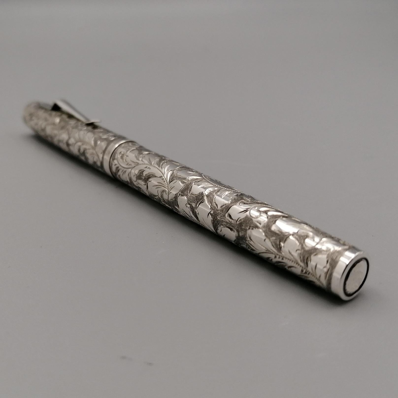 21st Century Italian Sterling Silver Fountain Pen For Sale 5