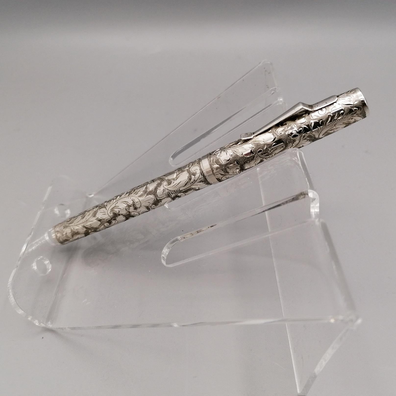 Hand-Crafted 21st Century Italian Sterling Silver Fountain Pen For Sale