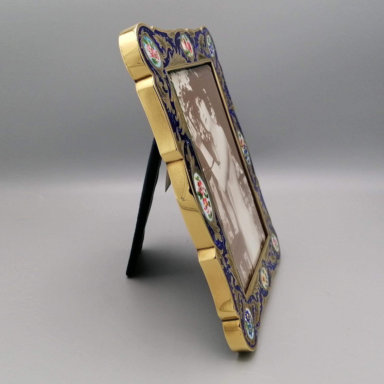 21th Century Italian Sterling Silver Gilded Enameled Frame For Sale 7